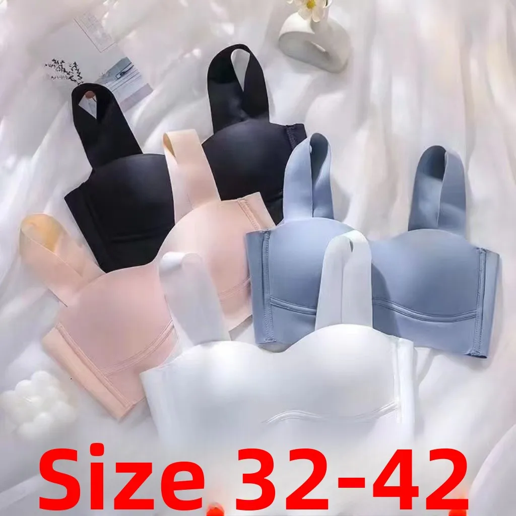 

Ice Silk Underwear Women AB Cup Bra Wireless Gathered Comfort One-piece Brassiere Push Up Lingerie Bralette Summer Seamleass Bra