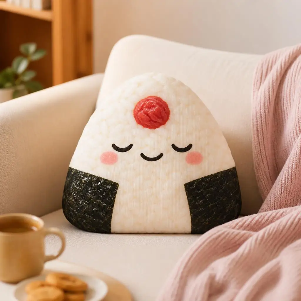 Kawaii Sleepy Onigiri Plush Pillow Japanese Rice Ball Stuffed Cushion Cute Food Throw Pillow Sofa Home Decor Bedroom Gift