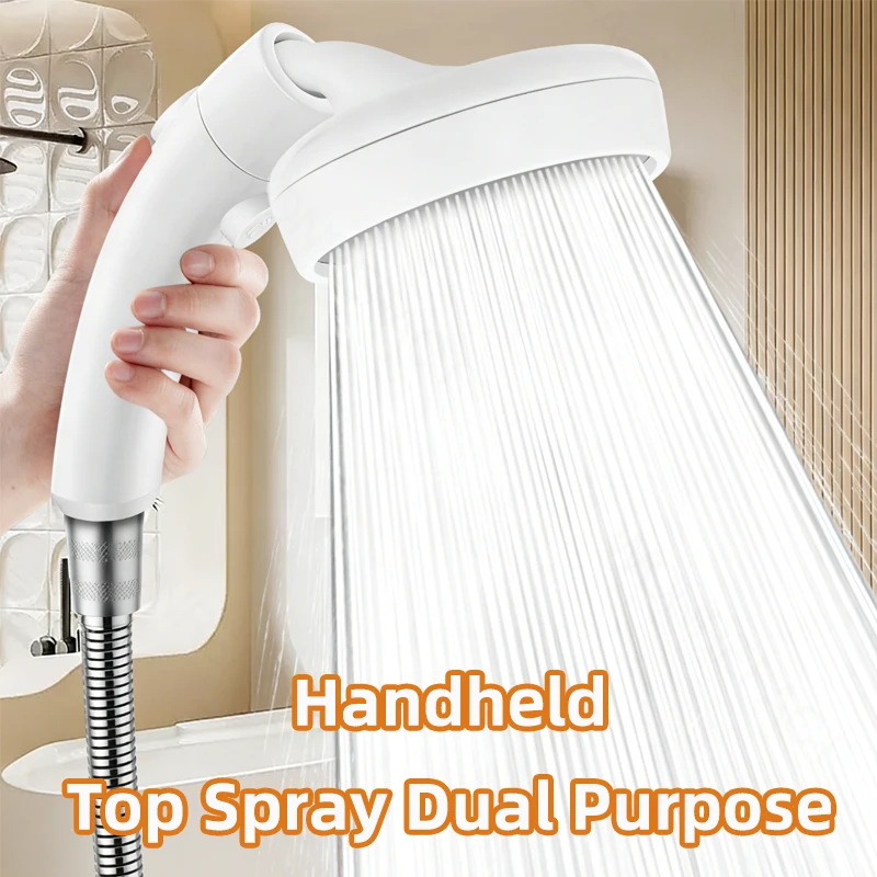 Powerful Pressure-enhanced Curved Shower Head, Handheld Shower Head,Top Spray Dual Function,One-button Shut-off,360° Rotation
