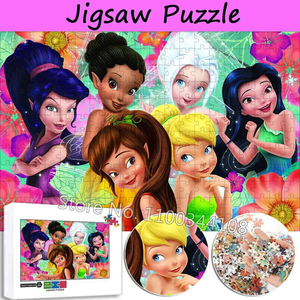 

300/500/1000 Pieces Disney Tinker Bell Puzzles for Children's Educational Toys Cartoon Animation Wooden Puzzle Family Funny Game