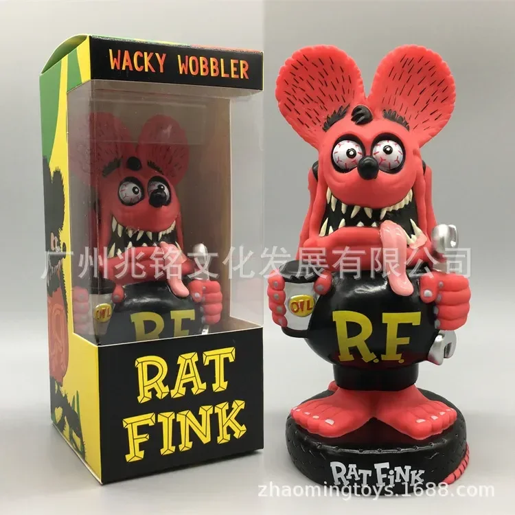 Trend Toy Rat Fink Car Repairer Car Shake Head Doll Locomotive Culture Symbol Old School 17cm Pvc Anime Figure Car Ornament