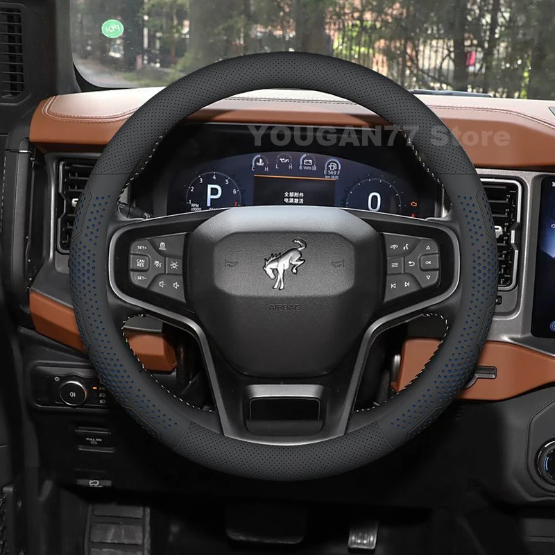 Leather Car Steering Wheel Cover For Ford Bronco 2024 2025 Non-slip Covers For Covers Auto Interior Ford Bronco Accessories 2025