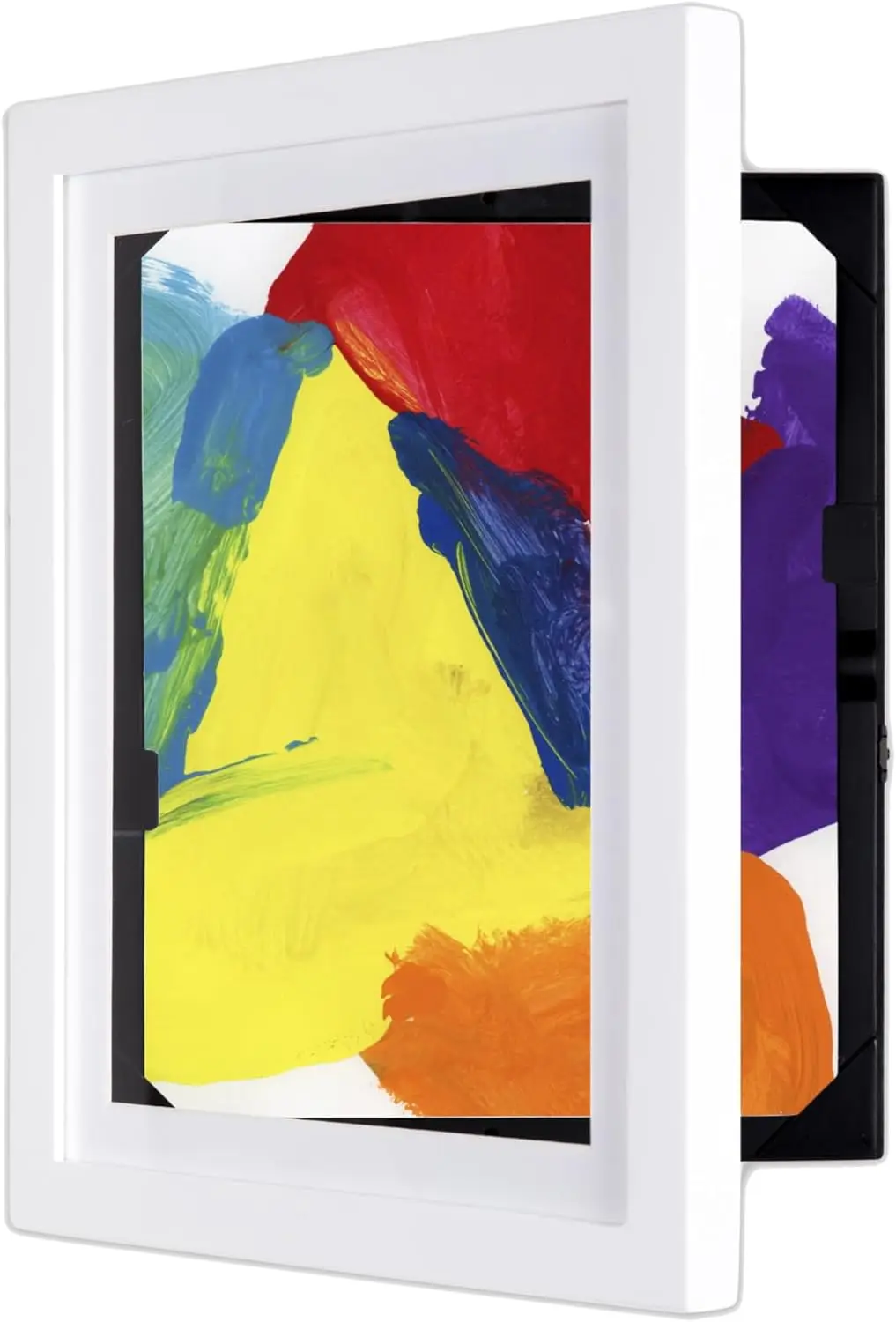 خزانة عرض فنية للأطفال، تحمل 50 قطعة فنية مقاس 8.5 × 11 بوصة، إطار أبيض مع فتحة أمامية لسهولة التحديثات