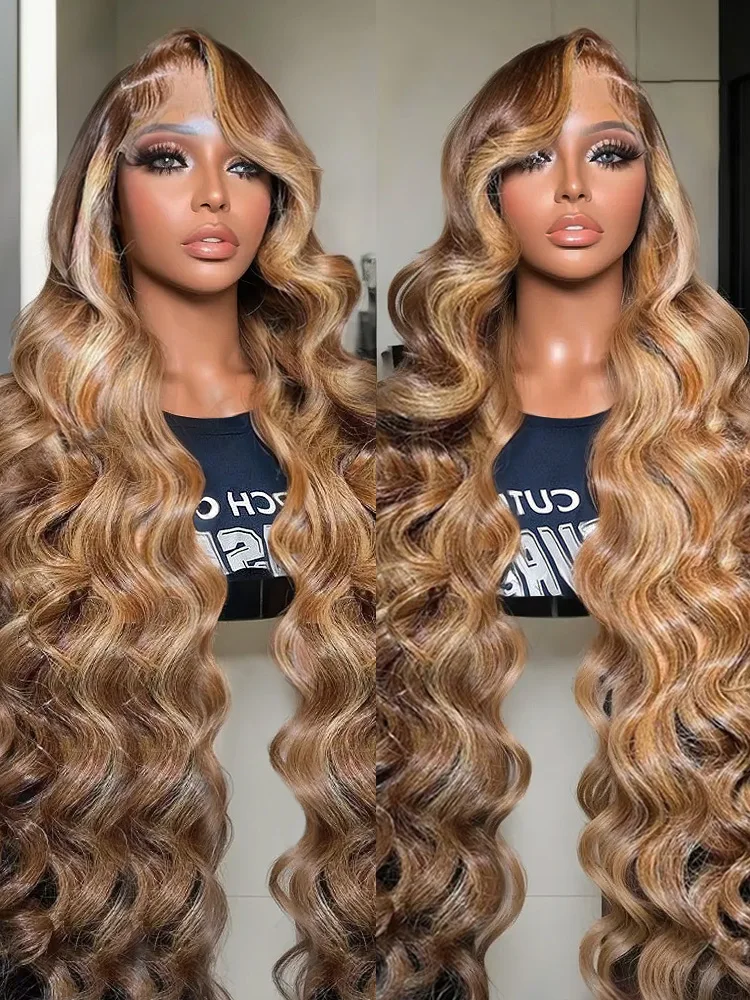 

427 Highlight Ombre 13x6 HD Transparent Lace Frontal Wigs Body Wave Human Hair Wig 13x4 Lace Front Wig 30 32Inch Brazilian Brown