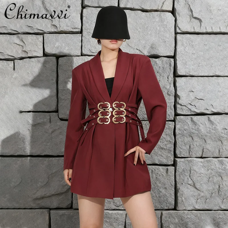

American Style Elegant Vintage Commuter Blazers 2025 Autumn Temperament Fashion Versatile Long Sleeve Belt Slim Fit Jacket Women