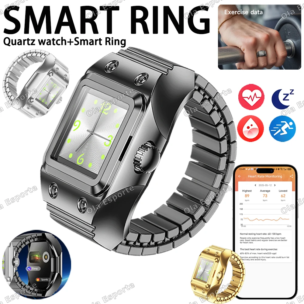 ساعة كوارتز جديدة + حلقة ذكية معدل ضربات القلب الأكسجين في الدم مراقبة النوم عرض الوقت/التعديل مقاوم للماء الرياضة smartring الرجال