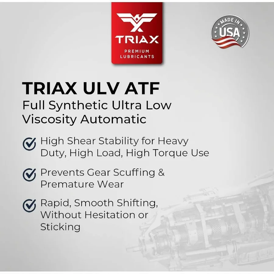 TRIAX ULV ATF سائل ناقل الحركة الأوتوماتيكي الاصطناعي بالكامل منخفض اللزوجة للغاية لنقل الحركة الحديثة 10 و8 سرعات 5 جالون