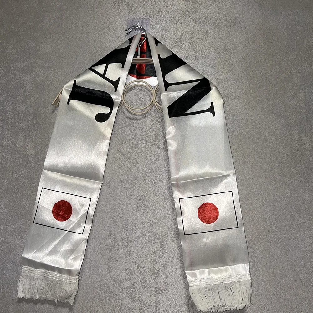 Japan Scarf 14x135cm Double-sided Printed Satin Japanese Flag Scarf Tassels Suitable for 2026 Football Cup, Sports, Events