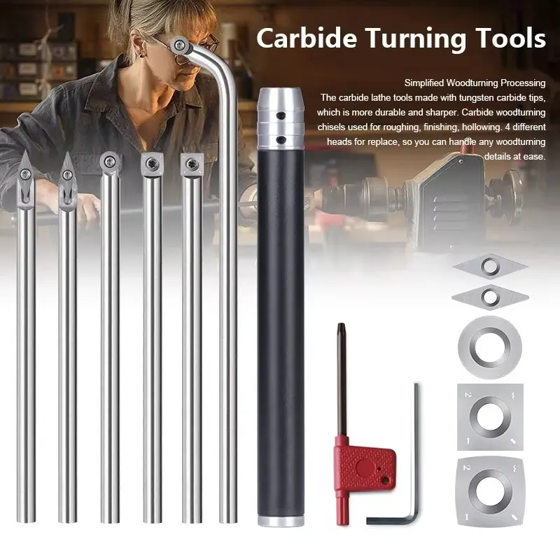 XCAN Carbide Wood Lathe Turning Tools for Woodworking Lathe Rougher Finisher Swan Neck Hollowing Tools with Insert Cutter