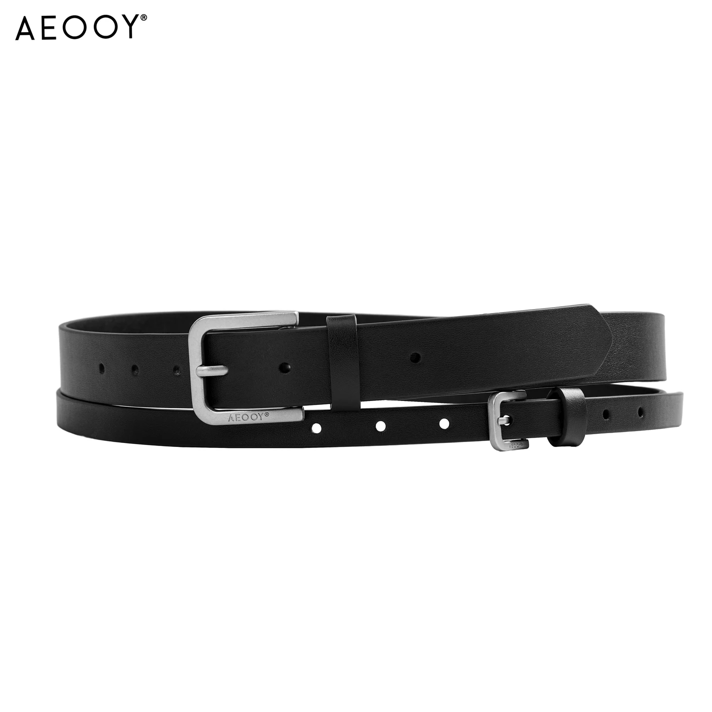 AEOOY L-01 Women's Genuine Leather Belt, Double Buckle Asymmetric Design, 2-in-1 Convertible Waist Belt, Natural Top-Grain Cowhi
