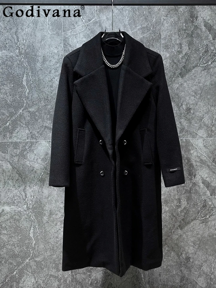 

Новое зимнее шерстяное пальто выше колена средней длины, утепленное темпераментное красивое пальто, модный свободный плащ с длинными рукавами для мальчиков