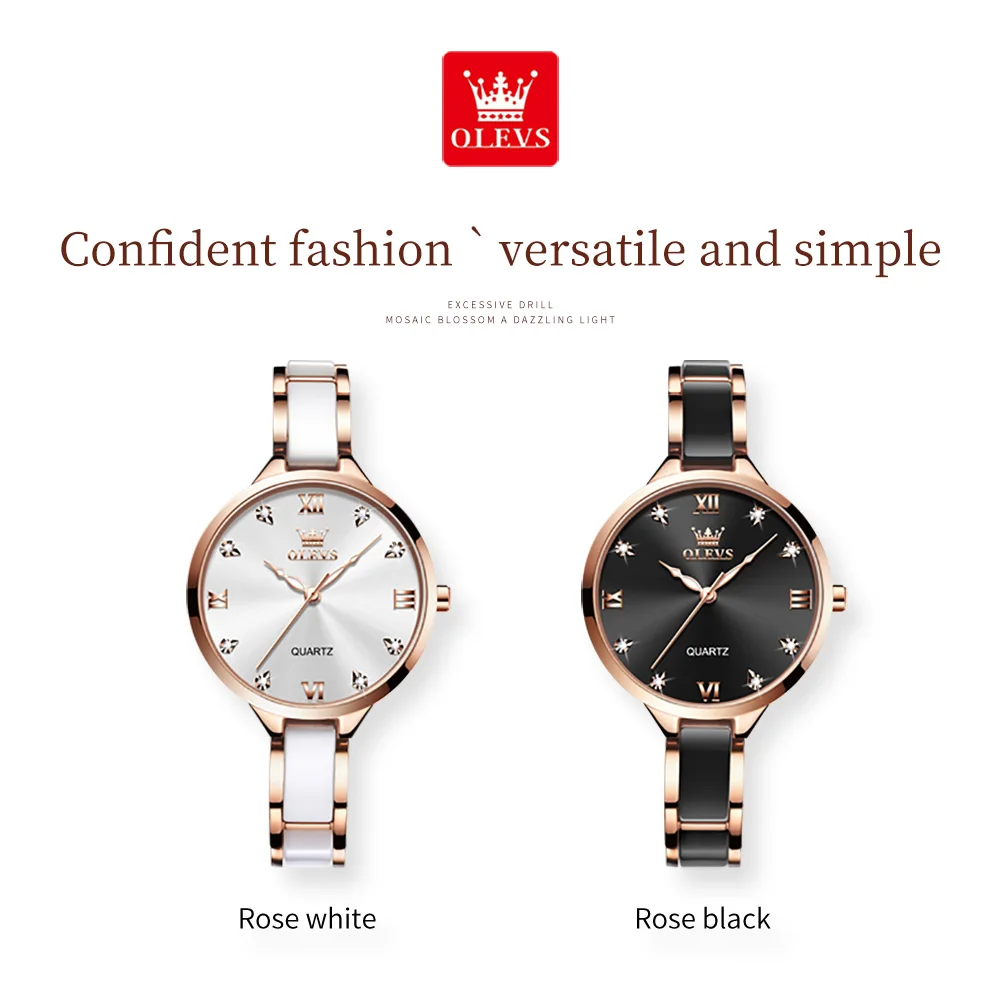 Jam Tangan Wanita Mewah OLEVS 5872, Elegan, Tali Keramik, Tahan Air, Impor Jepang, Jam Quartz, Jam Tangan Wanita Sederhana