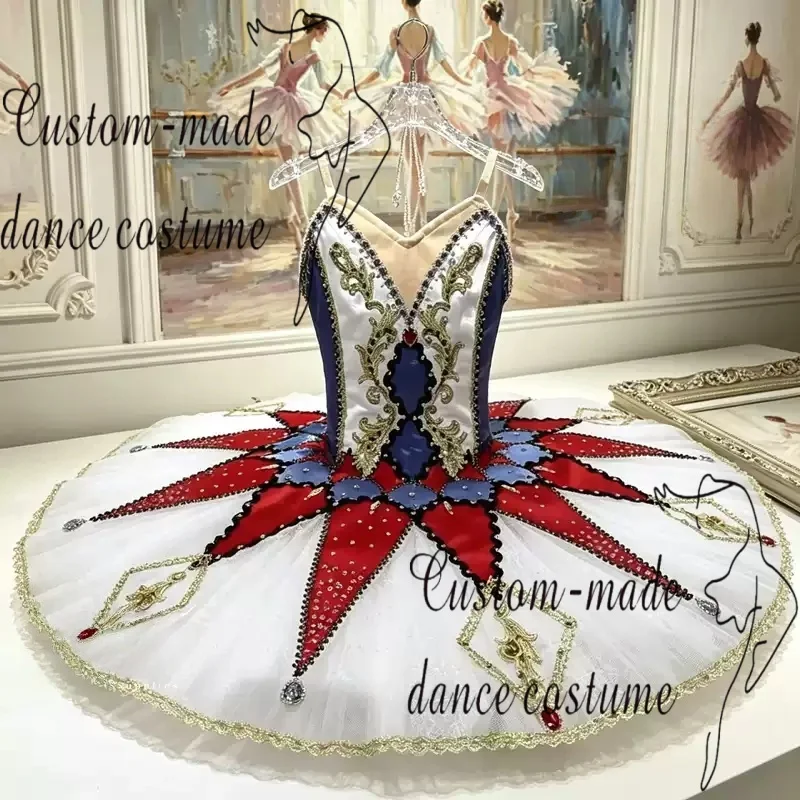 Customized red and blue contrasting million clown ballet dress performance outfit