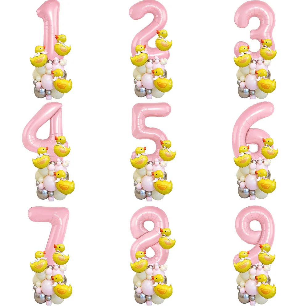 

42pcs Mini Duck Balloon Arch Garland Kit 40inch Pink Color Number Pink Latex Balloons for Birthday Party Decor baby shower