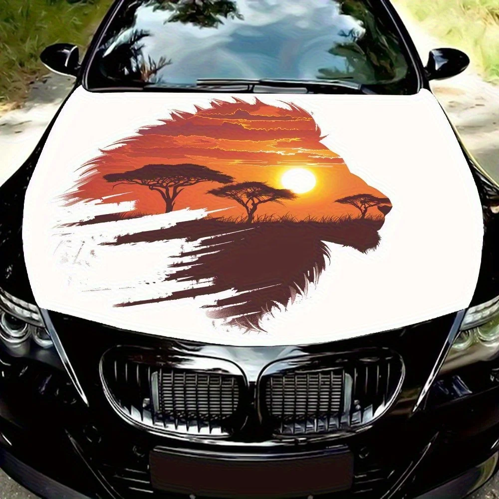 

Lion And Sunset Car Hood Sticker - Durable Polyvinyl Chloride (PVC), Custom Car Hood Wrap, Sedan/SUV Hood Decals, Easy To Stick,