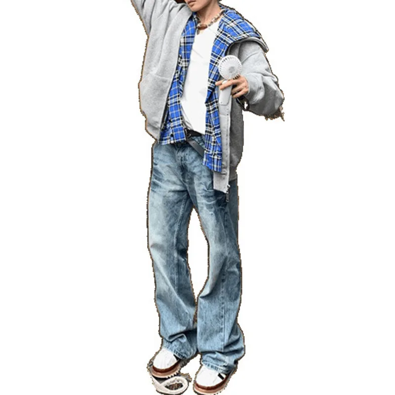 Y2K Harajuku Checkered Patchwork Sweatshirt Hoodie Jacket Men Punk Cardigan Usa Fake 2 Pcs Loose Autumn Unisex Casual Jacket New