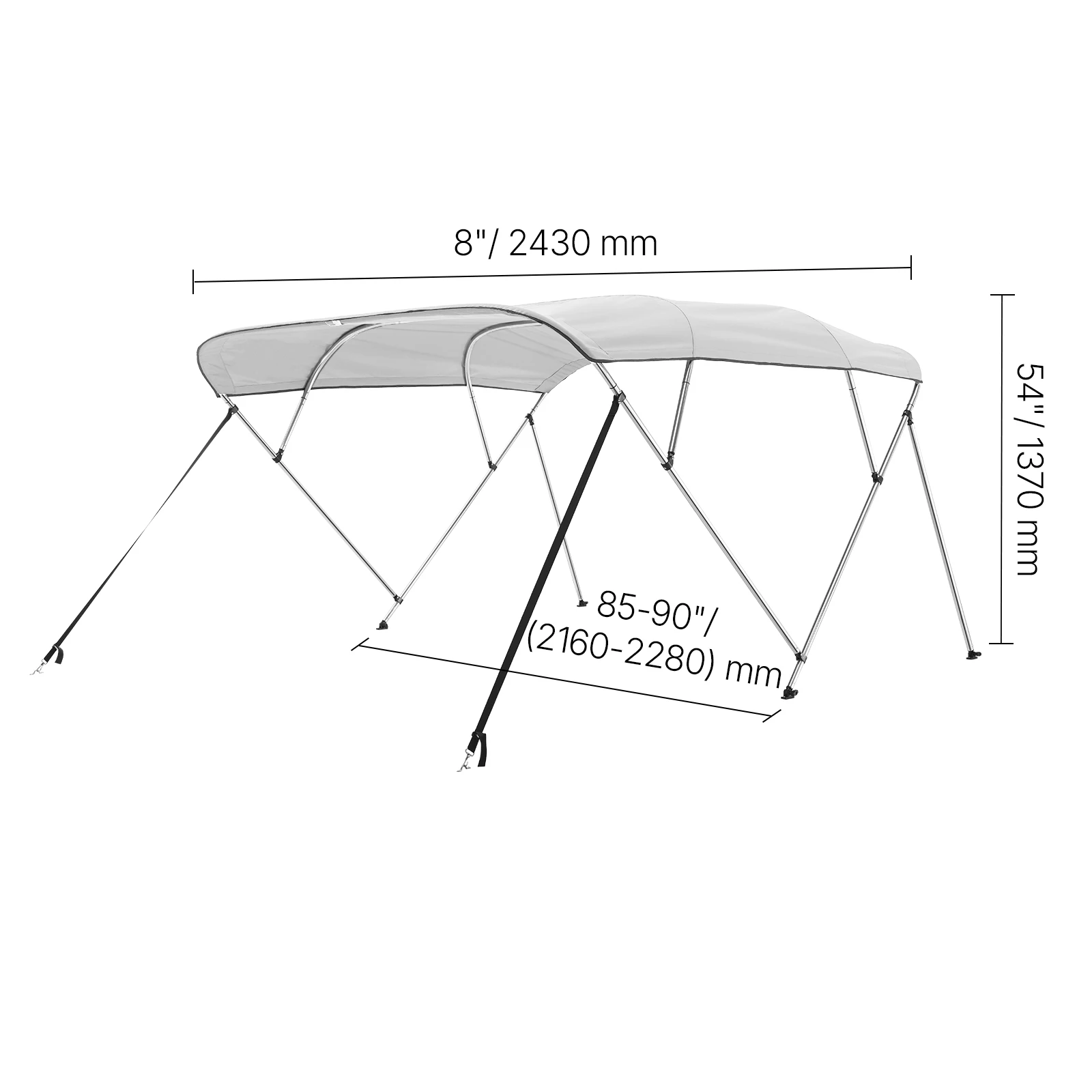 SucceBuy 4-boog boot Bimini-tops 600D polyester luifel met frame van aluminiumlegering Waterdicht en zonwering Bootluifel Luifel