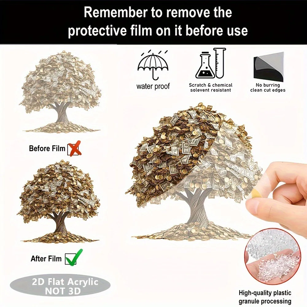 الاكريليك 2D جعل شجرة الحظ زخرفة العملات الذهبية الأوراق النقدية ديكورا محظوظ سحر مكتب الضروري صنع المال هدية ديكور