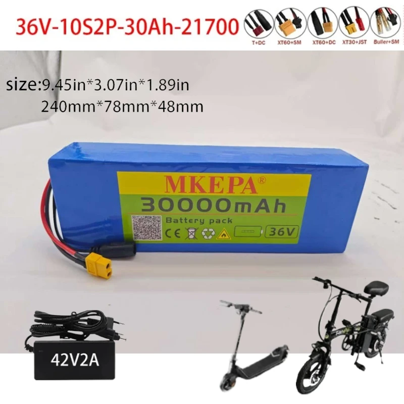 10S2P 36V 30Ah suitable for motorcycle electric bicycle 21700 5C rechargeable lithium battery pack, suitable for scooter BMS.;..