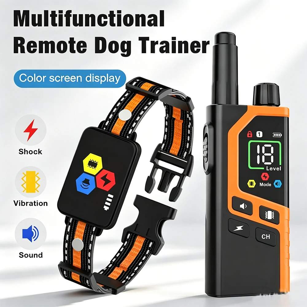 Dog Training Collar Remote 1000M Beep - 1000mの通信距離を持つ、防水仕様の電気犬用首輪。衝撃、振動、音響の3つのモードを搭載し、無駄吠え防止に役立つ。