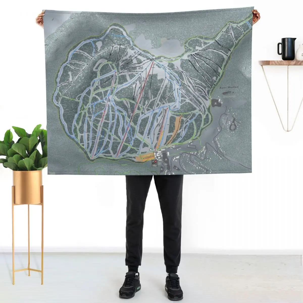 Apex Mountain Resort Trail Map Throw Blanket Stain Resistant Cozy Warm Blanket