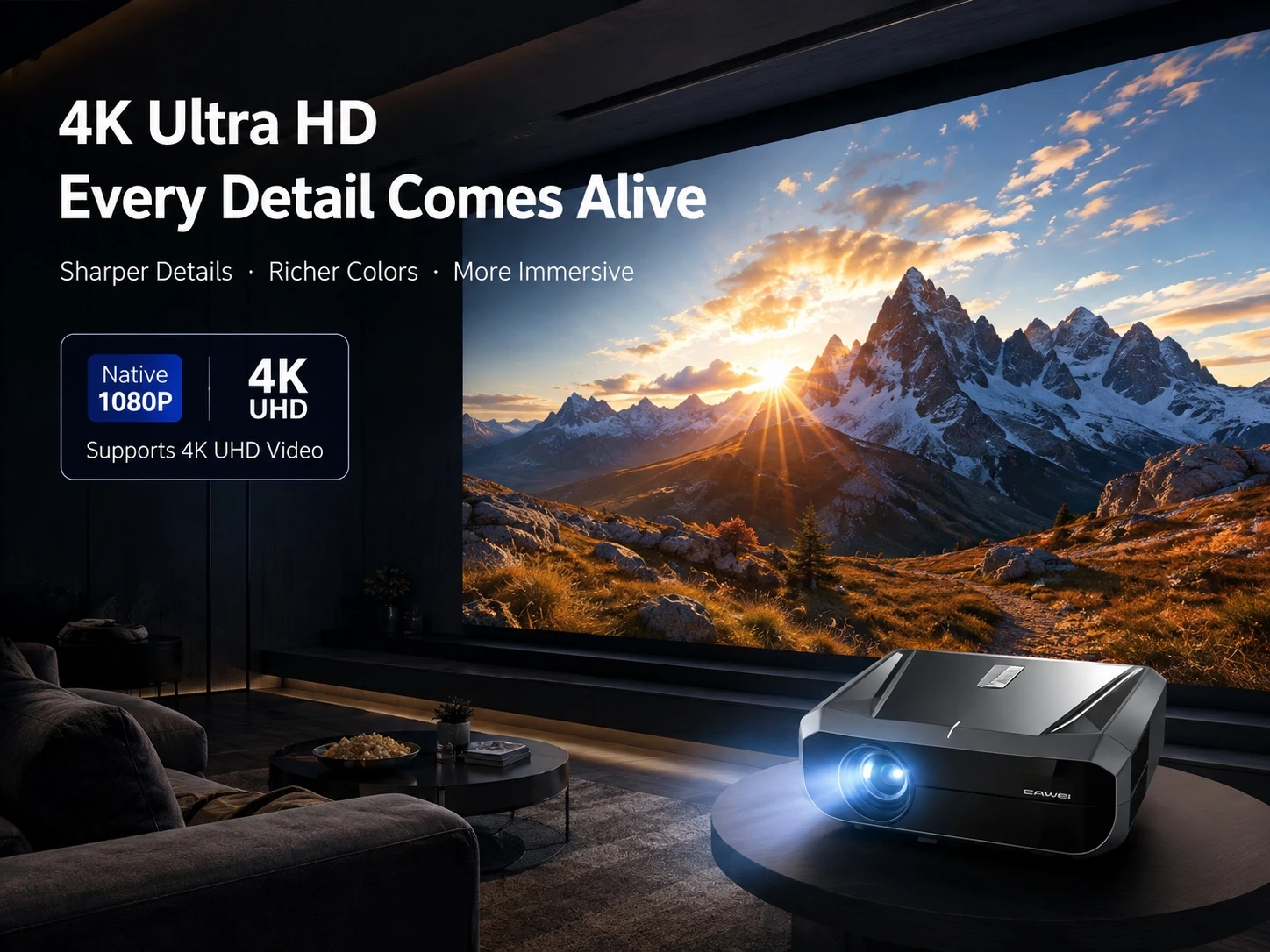 900D 4200ANSI 4K Projektor Native 1080P Google TV WiFi6 TOF Autofokus für Filme, Nachtspiele, Smart Home Theater Projektor 2026 – Detail 5