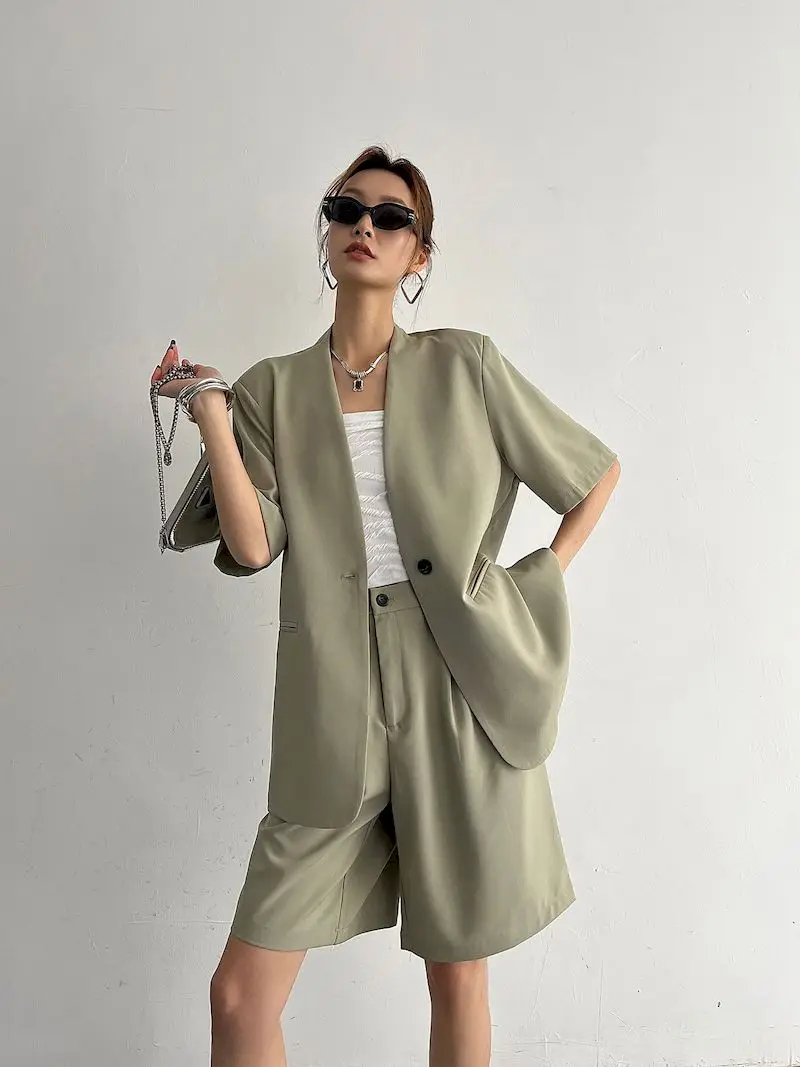 

Fried Street Fashion Suit Suits Women's Suits Summer 2025 New Korean Short Suit Small Coat And Five-point Pants Two Piece Sets