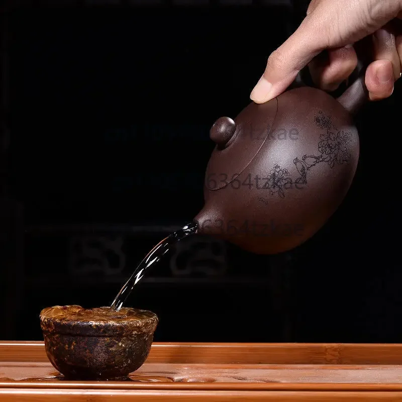 Yixing Tea Pot Old Purple Grit Xishi Pot Ball Infuser Holes Handmade Zisha Pots