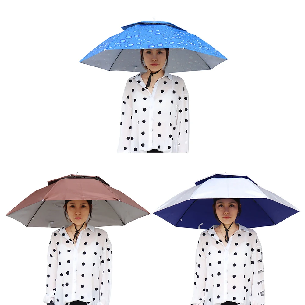 

Outdoor Double Layer Fishing Umbrella Hat Foldable Fishing Cycling Hiking Camping Shade Umbrella Hat Head-Mounted Headwear