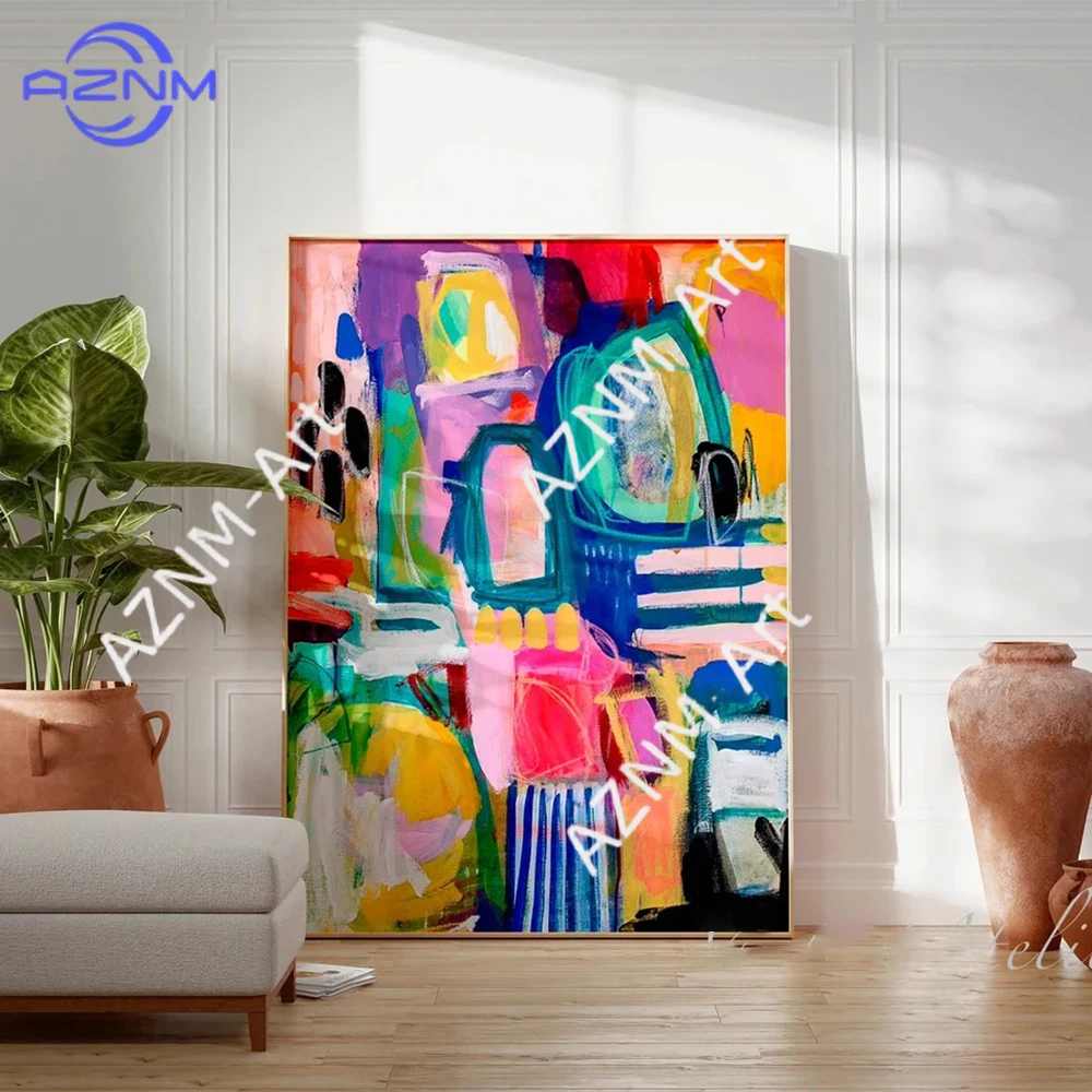 ROSHK Colorful Abstract Canvas Wall Art Print Poster Large Size Decoration Painting Modern Fashion Home Decor Gift Unframed