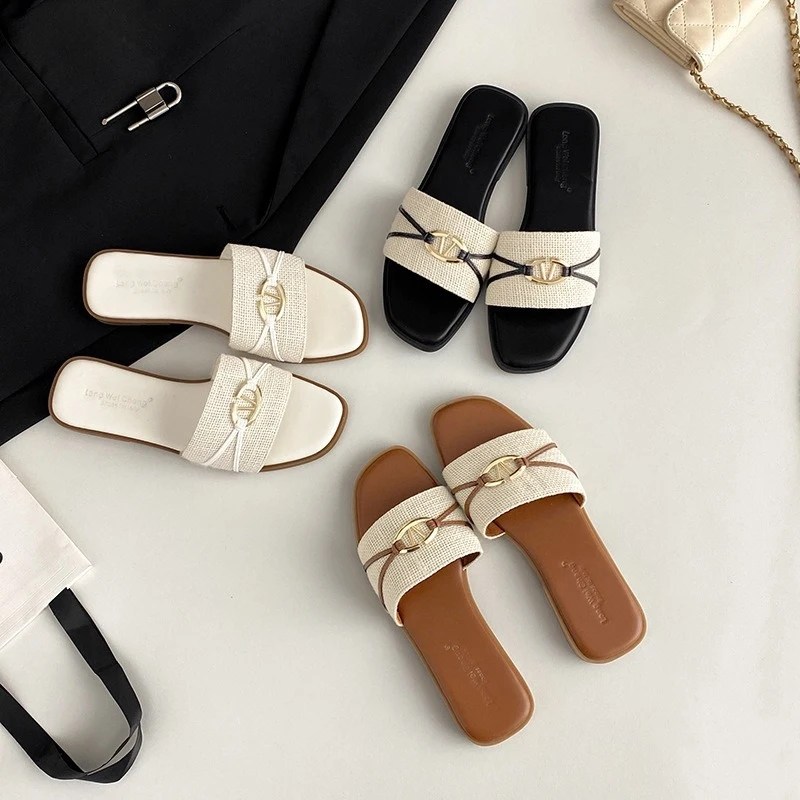 

Women's Summer Flip Flops Casual Outdoor Fashionable Versatile French Style Flat Beach Slippers Lazy Shoes