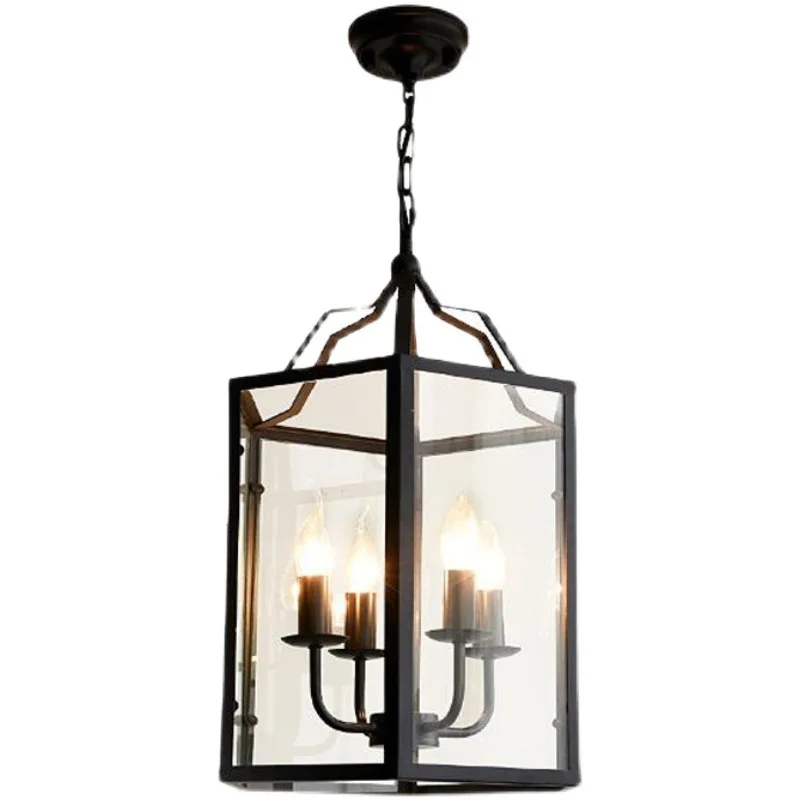

American retro industrial wind birdcage wrought iron glass lamp, Nordic wine bar counter living room chandelier