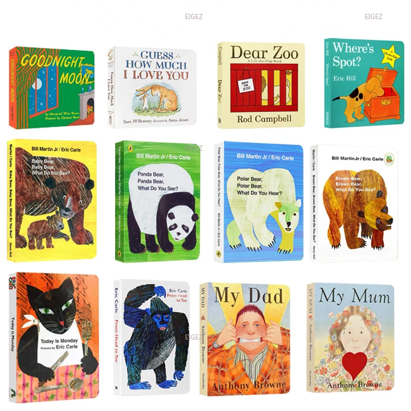 Libros de imágenes de iluminación para niños, libros de imágenes cognitivas, educación de la primera infancia, mamá y papá, oso marrón, inglés, 4