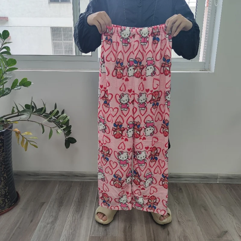 Pijamas sueltos de terciopelo de algodón, pijamas de Hello Kitty Spider-Man, pantalones largos, ropa informal para dormir con dibujos animados para hombres y mujeres, Halloween