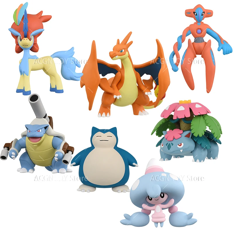 New Original TOMY Pokemon Figure MS Snorlax Mega Venusaur Blastoise Charizard Y Keldeo Deoxys Hattrem Action PVC Model Doll Gift