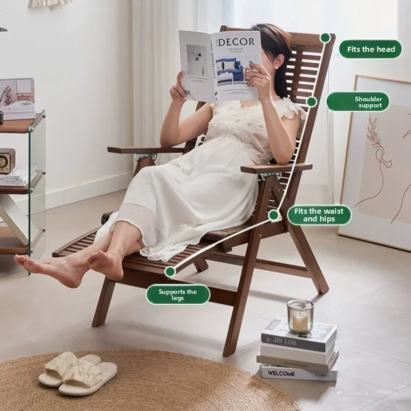 Foldable Bamboo Recliner for Summer Nap Lying Flat Leisure Chair Portable Lounger for Camping Breathable Foldable Chaise Lounge