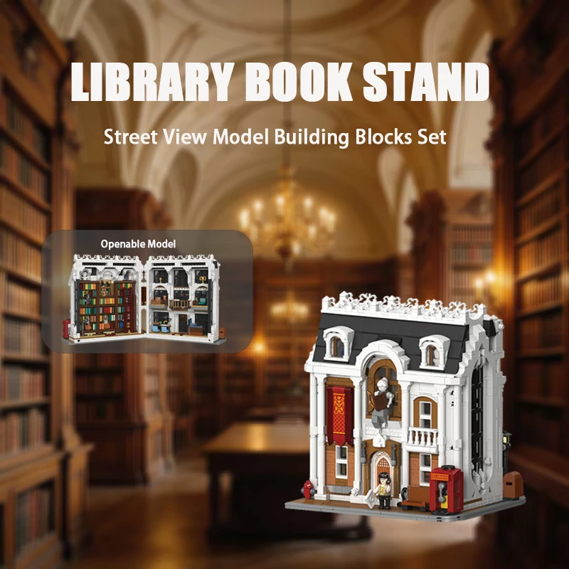 New MOC Library Theme Book Nook 2486pcs Building Blocks Set Openable Street Scene Model Holiday Gift for Family & Friends