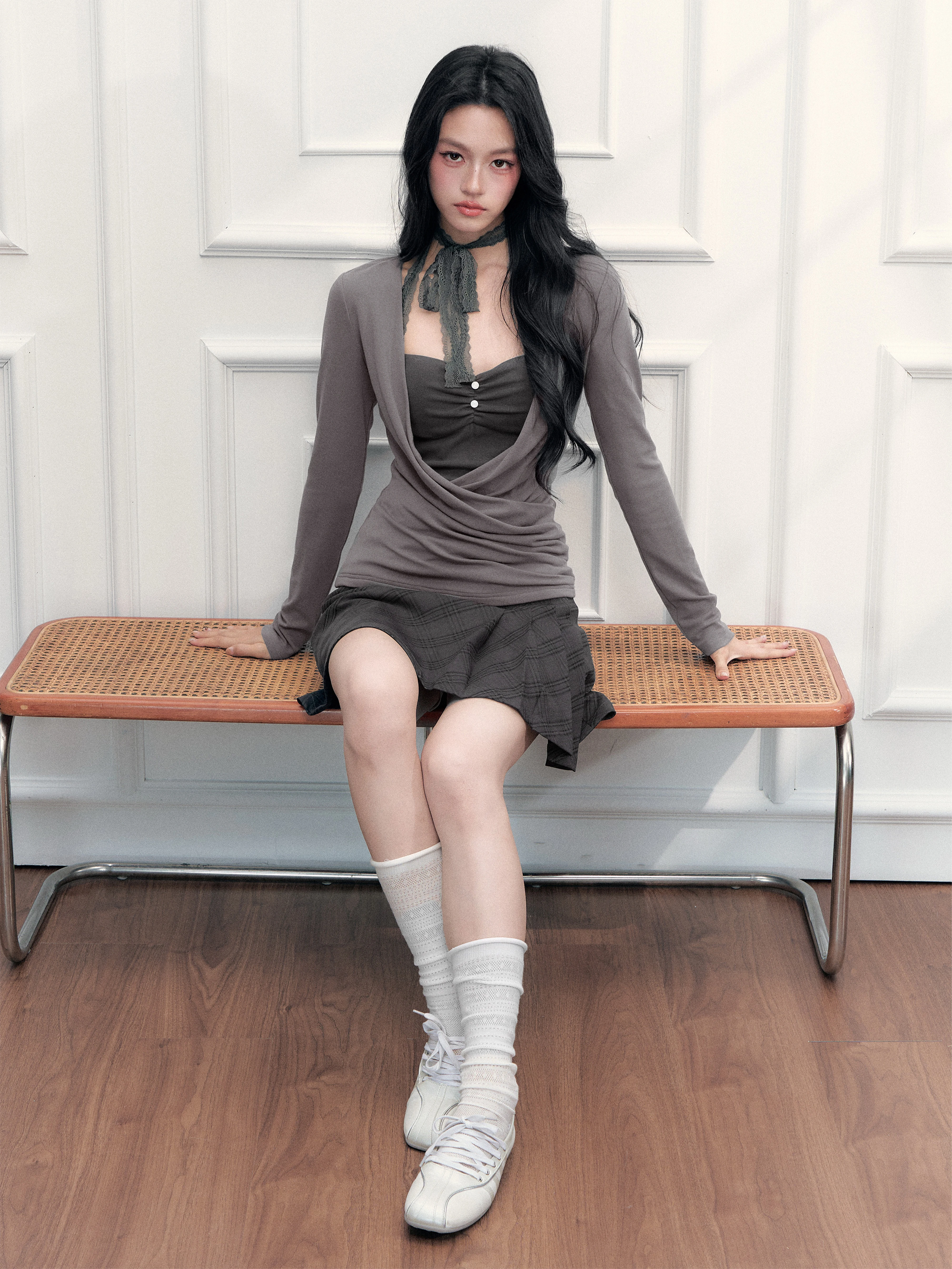 Korean Style Plaid Halter Cover up College Style Three Piece Set Fragile Heart Women's Fashion Outerwear Autumn Winter Spring