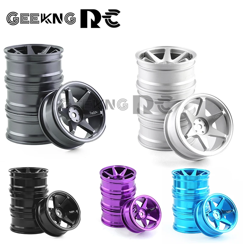 4pcs 52mm 1/10 RC On-Road Drift Racing Car Metal Wheel Rim Wheel Hubs TE37 for Tamiya Kyosho HSP HPI Sakura Red Cat