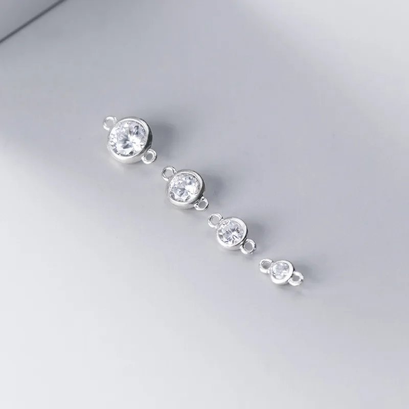 100% Real Sterling 925 Silver Accaccessories White Zircon Charm Pendant For Bracelets and Necklaces Key Diy Material for Jewelry