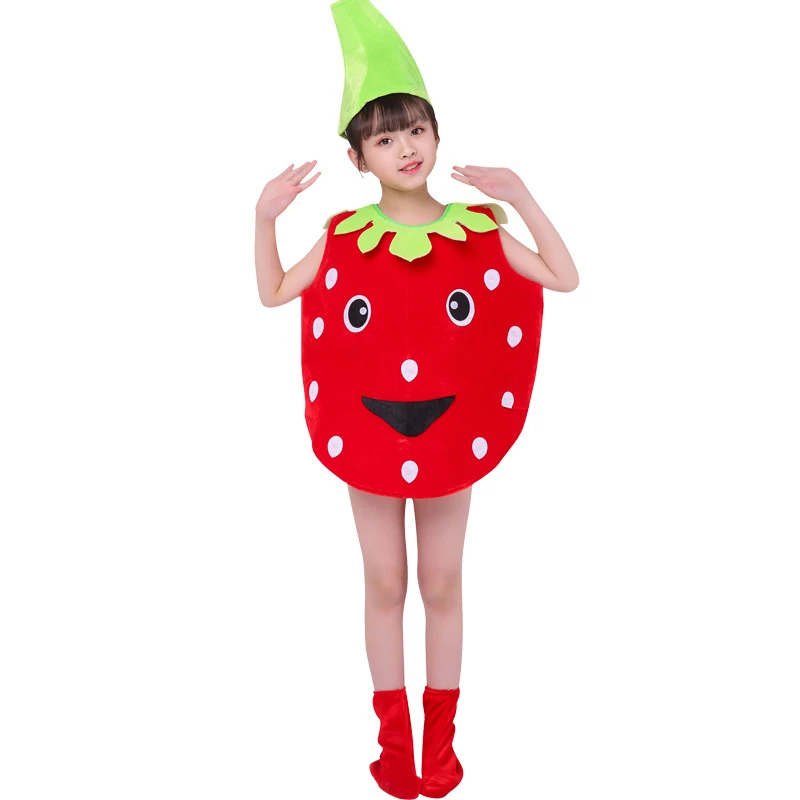 Disfraz de Cosplay de fresa, sandía, manzana, uva, plátano, fiesta mundial de plantas, frutas, ropa de rendimiento, vestido de baile de Anime para niños