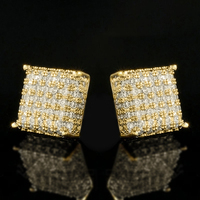 Huitan Women Men Stud Earrings Classic Square Shaped Ear Stud Piercing Sparkling Cubic Zirconia Daily Wearable Versatile Jewelry