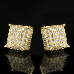 Huitan Women Men Stud Earrings Classic Square Shaped Ear Stud Piercing Sparkling Cubic Zirconia Daily Wearable Versatile Jewelry