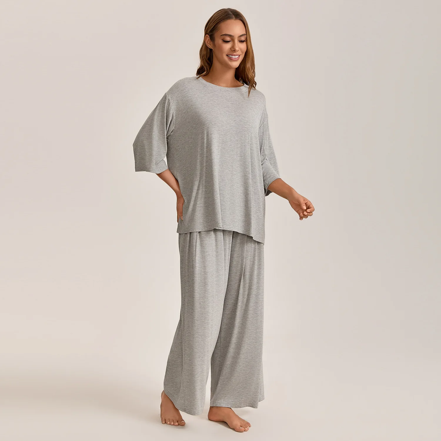 New European Women's Pajamas Short Sleeved Pants Suit Casual Two-piece Set For Women Loose Sleepwear Home Modal Pijama