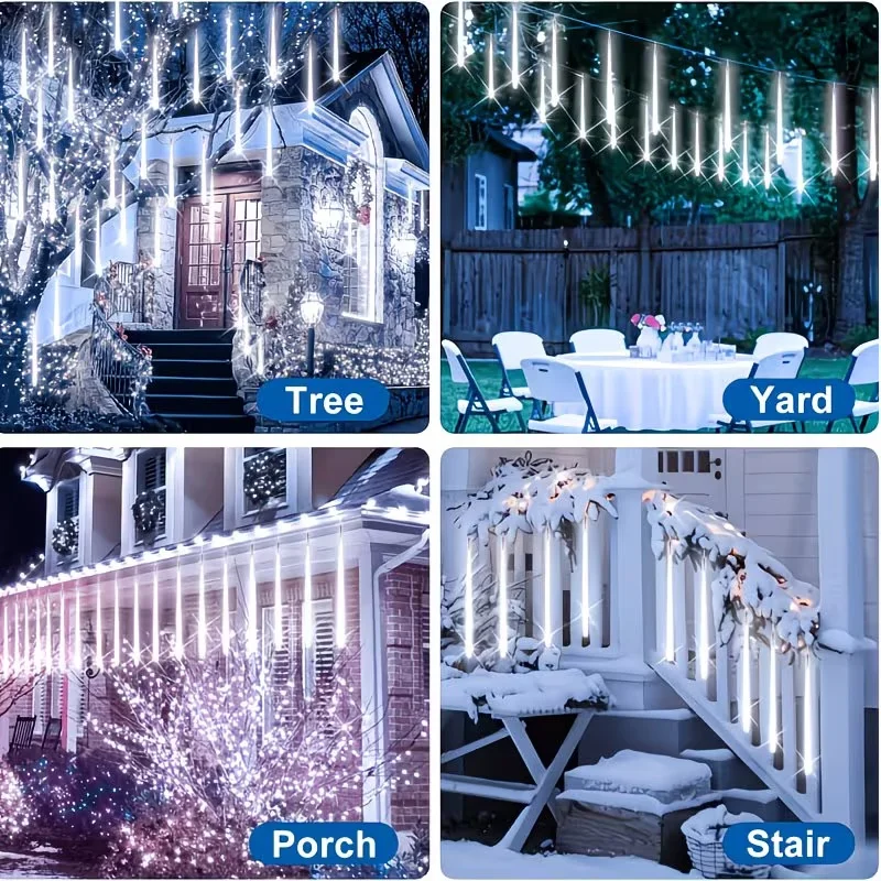 Solar Meteor Shower Lights 30CM8Tubes-50CM8Tubes Warm White Blue Colorful LED String IP54 Waterproof 8 Modes Garden Christmas