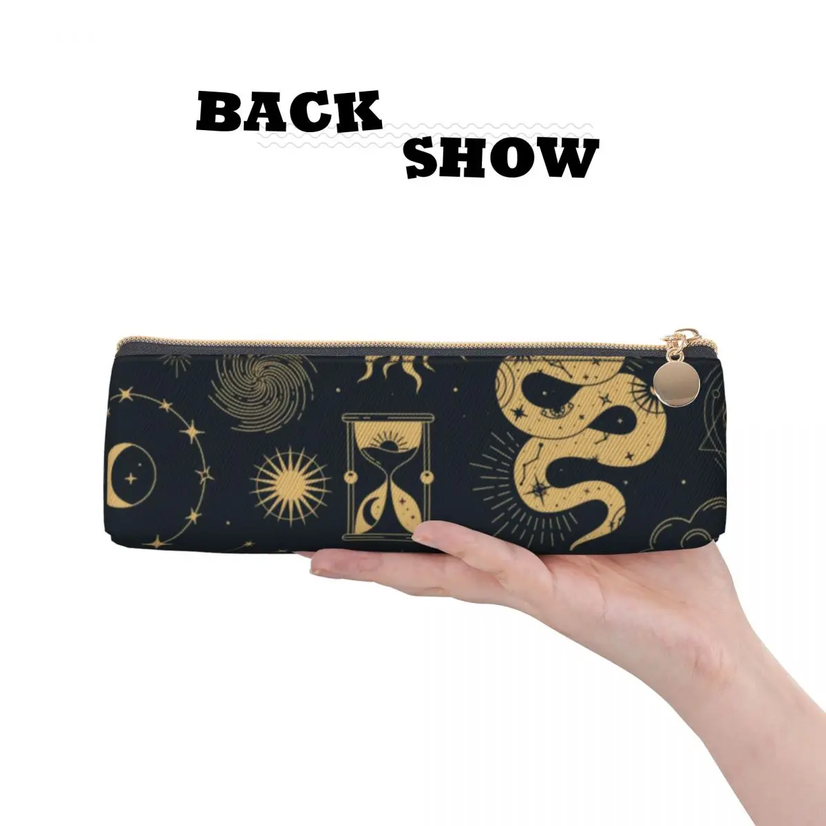 Sun And Moon Retro Leather Pencil Case Astronomy Witch Cute Zipper Pencil Box School For Teens Triangle Pen Pouch