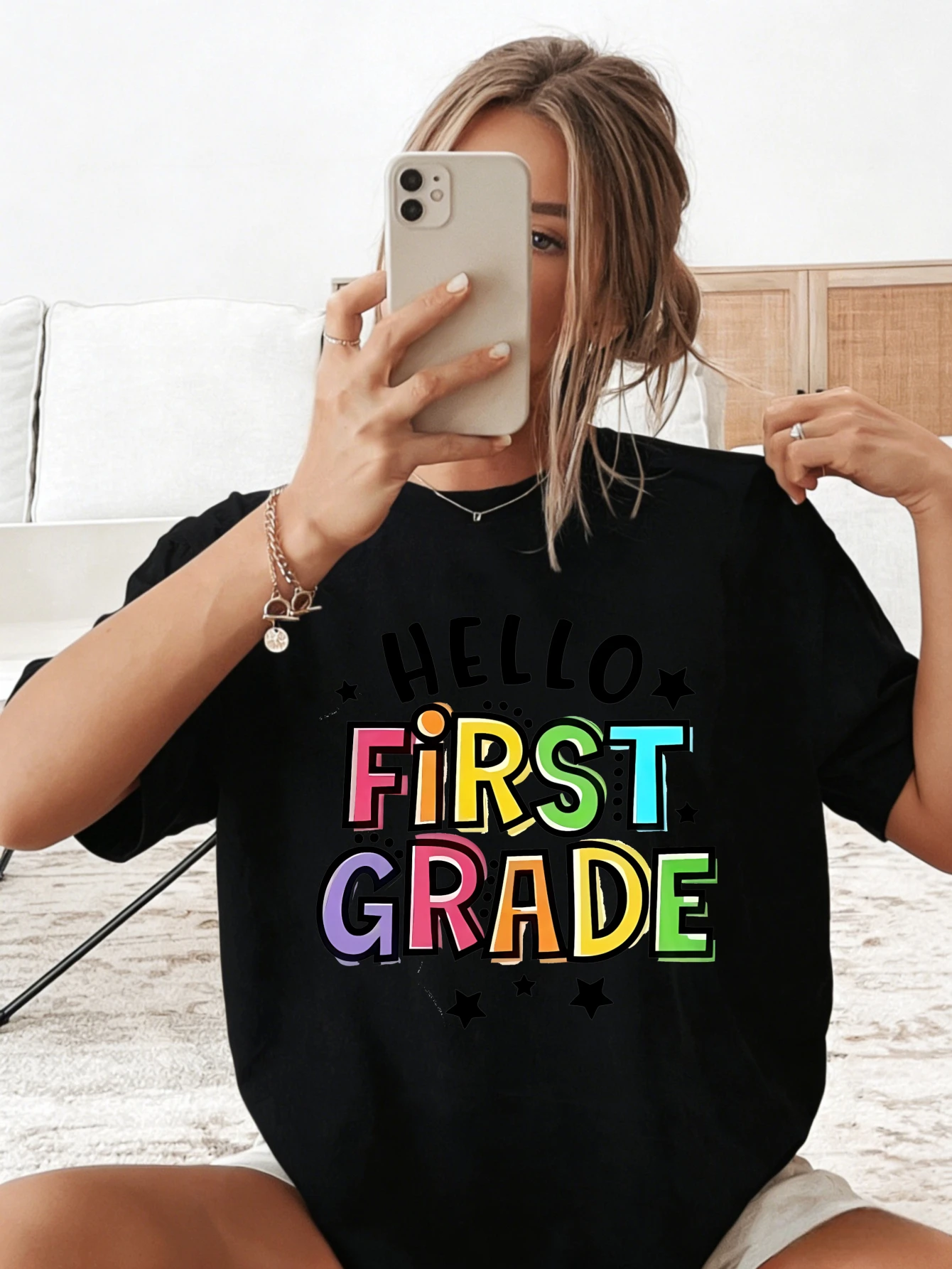 

Womens Cute Graphic Tshirt FIRST GRADE Printed Cotton Summer Casual Short Sleeve Tee