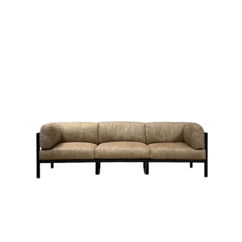 

Niche wabi sandy wind log designer small apartment office bed and breakfast three-person solid wood soft bag sofa