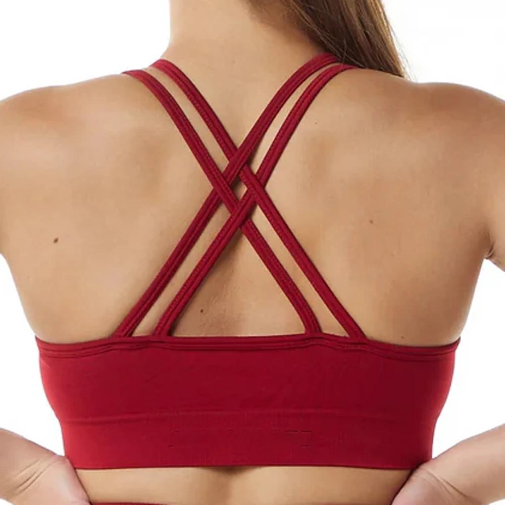 New Revival Backless Bra for Women Strappy Sports Bra Cross Back Yoga Top Padded Gym Bra Wokout High Support Fitness Crop Top