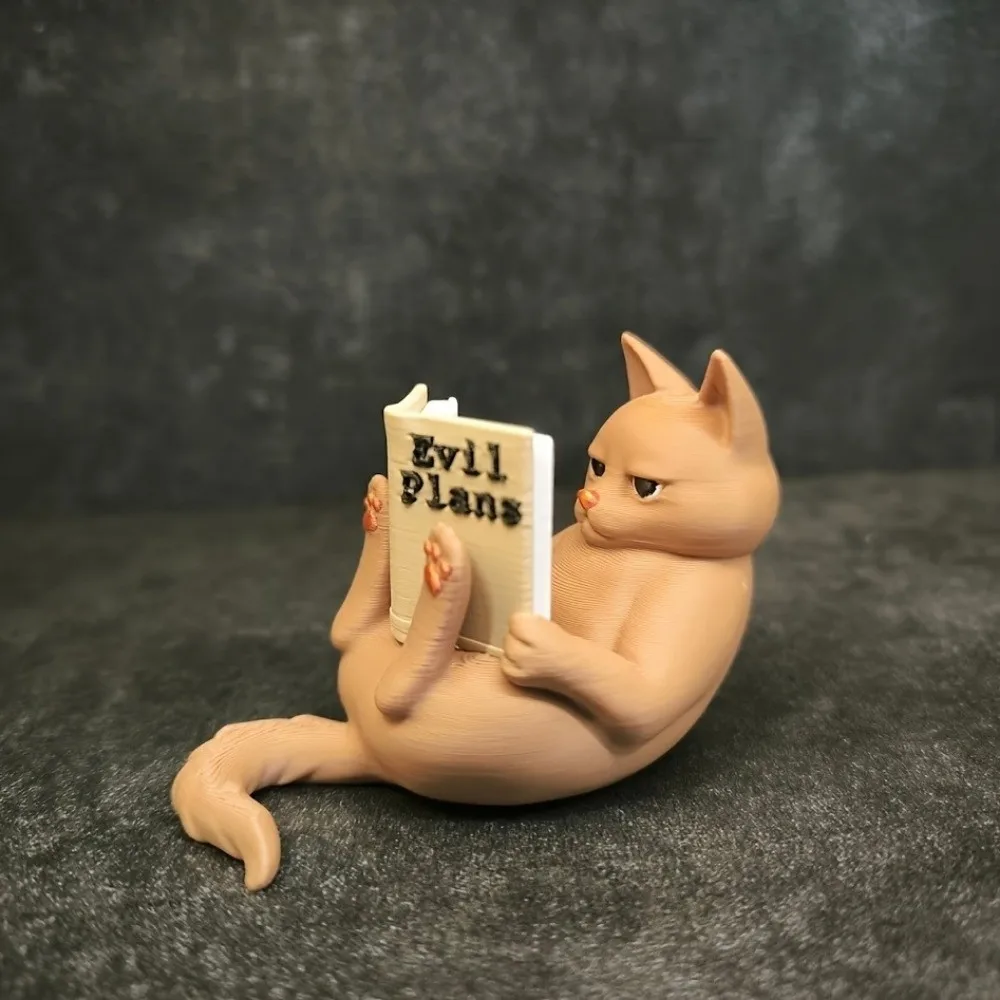 3D Printed Reading Cat Figurine Lazy Cat Pose Bookend Cat Ornaments Funny Home Decoration Tabletop Statue Desk Decor